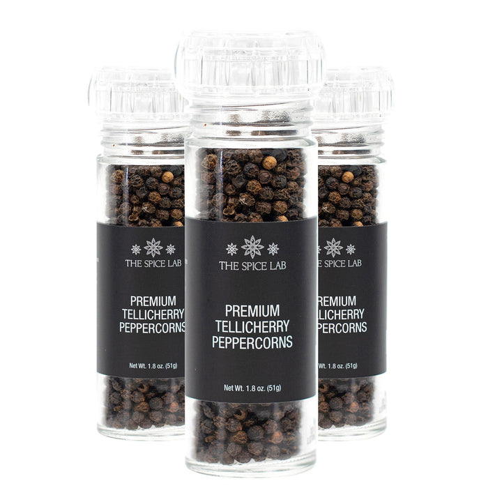 Premium Tellicherry Peppercorns with Grinder 3 Pack