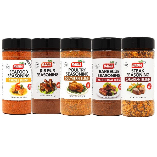 Badia Seafood, Rib Rub, Poultry, Barbecue & Steak Seasoning Bundle
