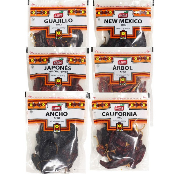Badia Ancho, Arbol, California, Guajillo, Japones & New Mexico Chili Bundle