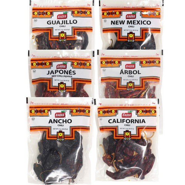 Badia Ancho, Arbol, California, Guajillo, Japones & New Mexico Chili Bundle - BBQRubs.com
