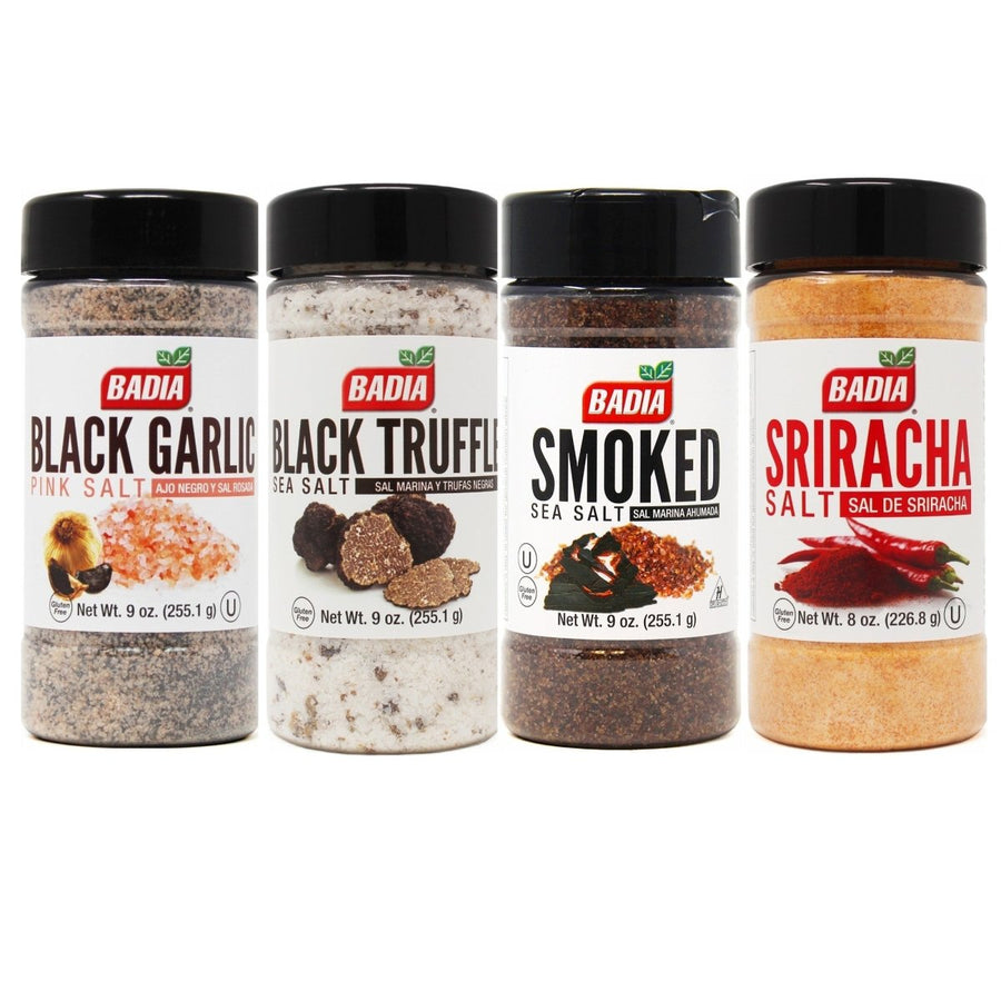Badia Black Truffle, Black Garlic Pink, Smoked Sea & Sriracha Salt Bundle - BBQRubs.com