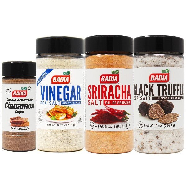 Badia Black Truffle, Sriracha, Vinegar Salt & Cinnamon Sugar Bundle - BBQRubs.com