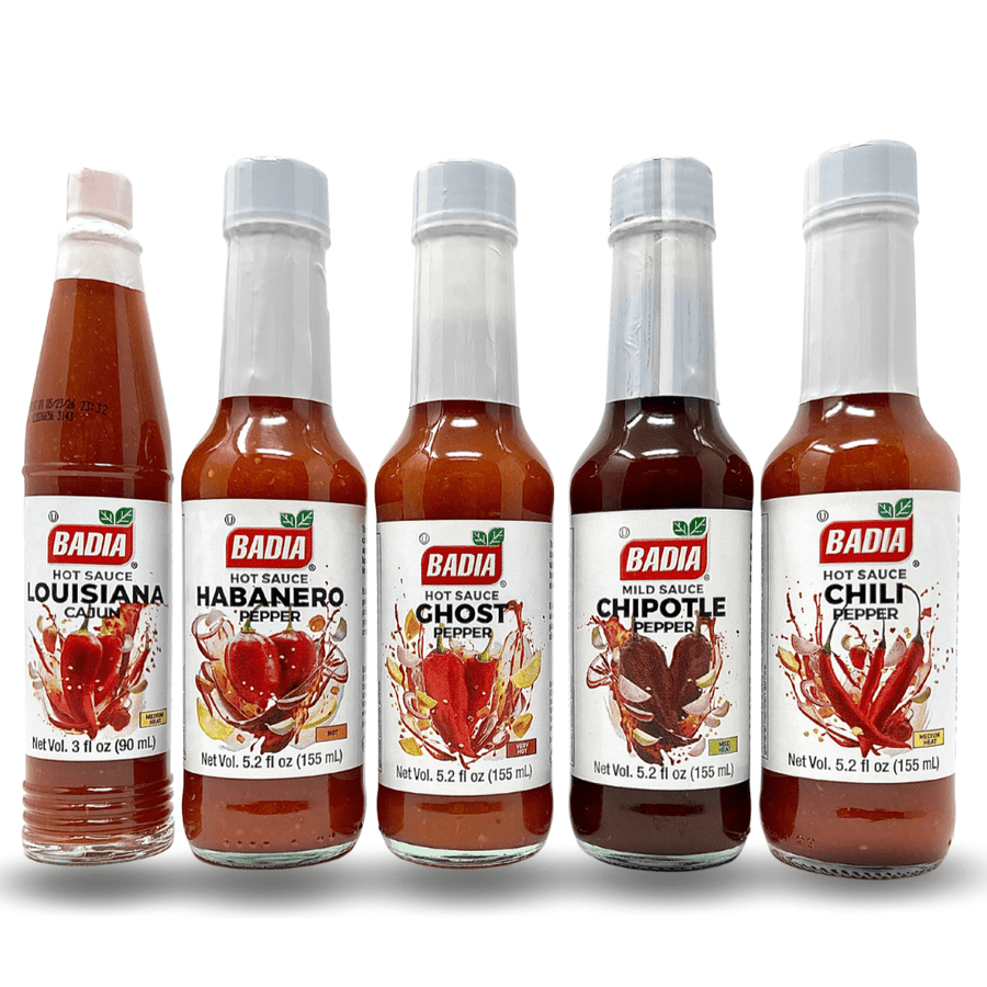 Badia Chili, Chipotle, Ghost Pepper, Habanero & Louisiana Cajun Hot Sauce Bundle - BBQRubs.com