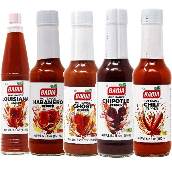 Badia Chili, Chipotle, Ghost Pepper, Habanero & Louisiana Cajun Hot Sauce Bundle - BBQRubs.com