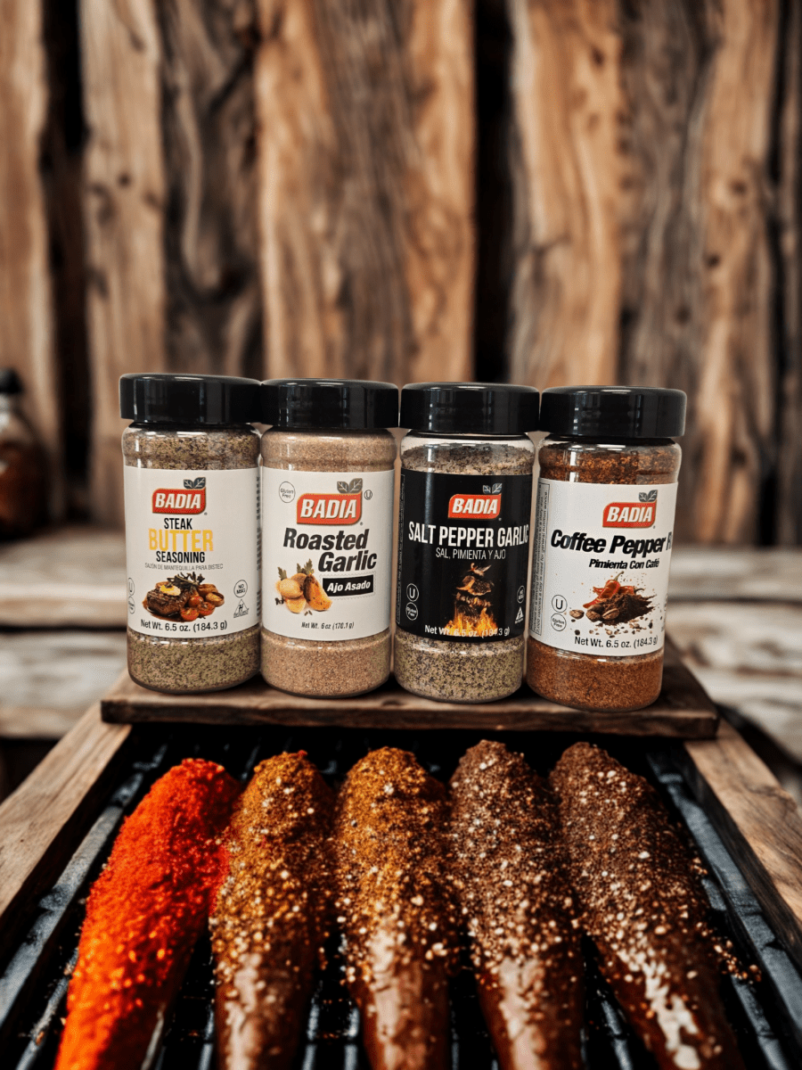 Badia Coffee Pepper Rub, Roasted Garlic, Butter Steak & Salt Pepper Garlic Bundle - BBQRubs.com