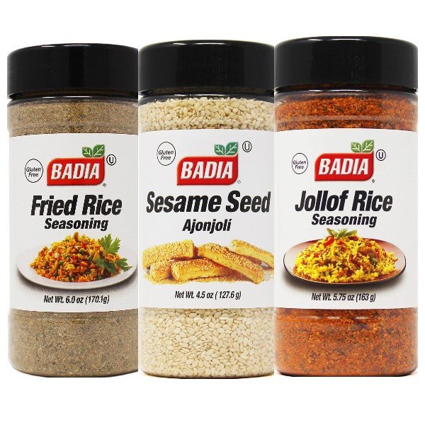 Badia Fried Rice Seasoning, Jollof Rice Seasoning & Sesame Seed Bundle - BBQRubs.com