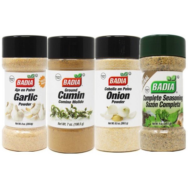 Badia Garlic Powder, Cumin, Onion Powder & Complete Seasoning Bundle - BBQRubs.com