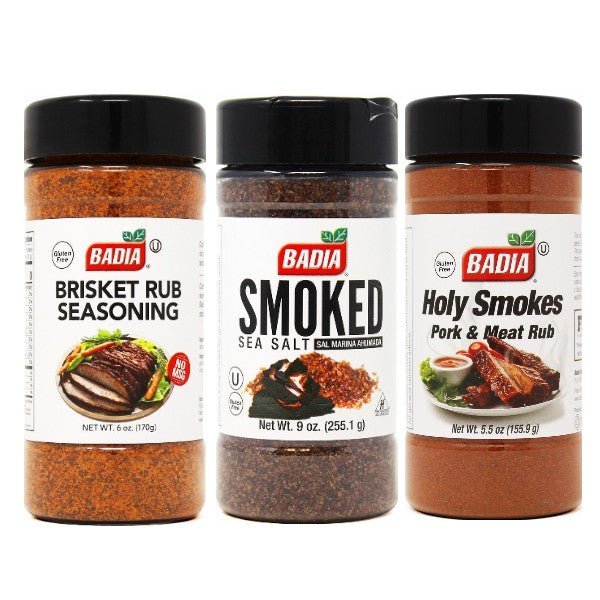 Badia Holy Smokes Pork Rub, Smoked Sea Salt & Brisket Rub Bundle - BBQRubs.com