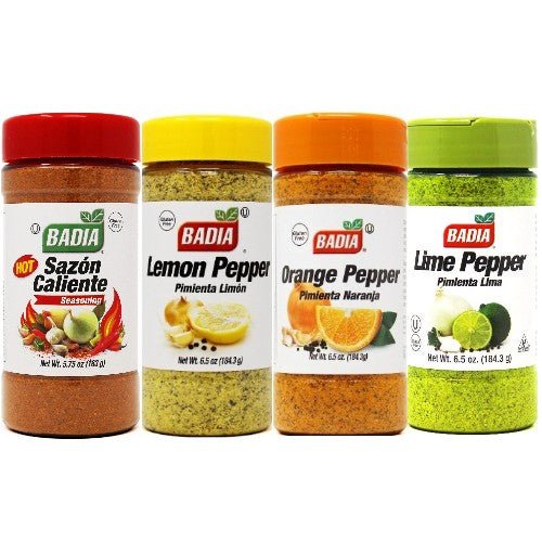 Badia Lemon Pepper, Lime Pepper, Orange Pepper & Sazón Caliente Bundle - BBQRubs.com