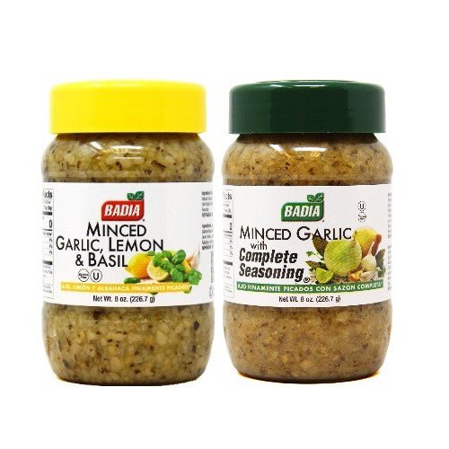 Badia Minced Garlic with Complete Seasoning & Minced Garlic with Lemon Basil Bundle - BBQRubs.com