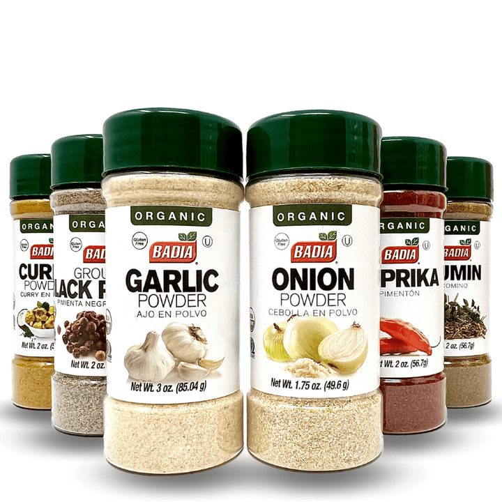 Badia Organic Black Pepper, Paprika, Cumin, Garlic, Onion & Curry Bundle - BBQRubs.com