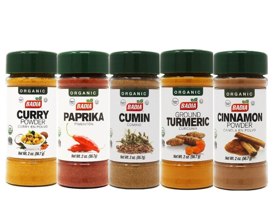 Badia Organic Curry, Paprika, Cumin, Turmeric & Cinnamon Bundle - BBQRubs.com