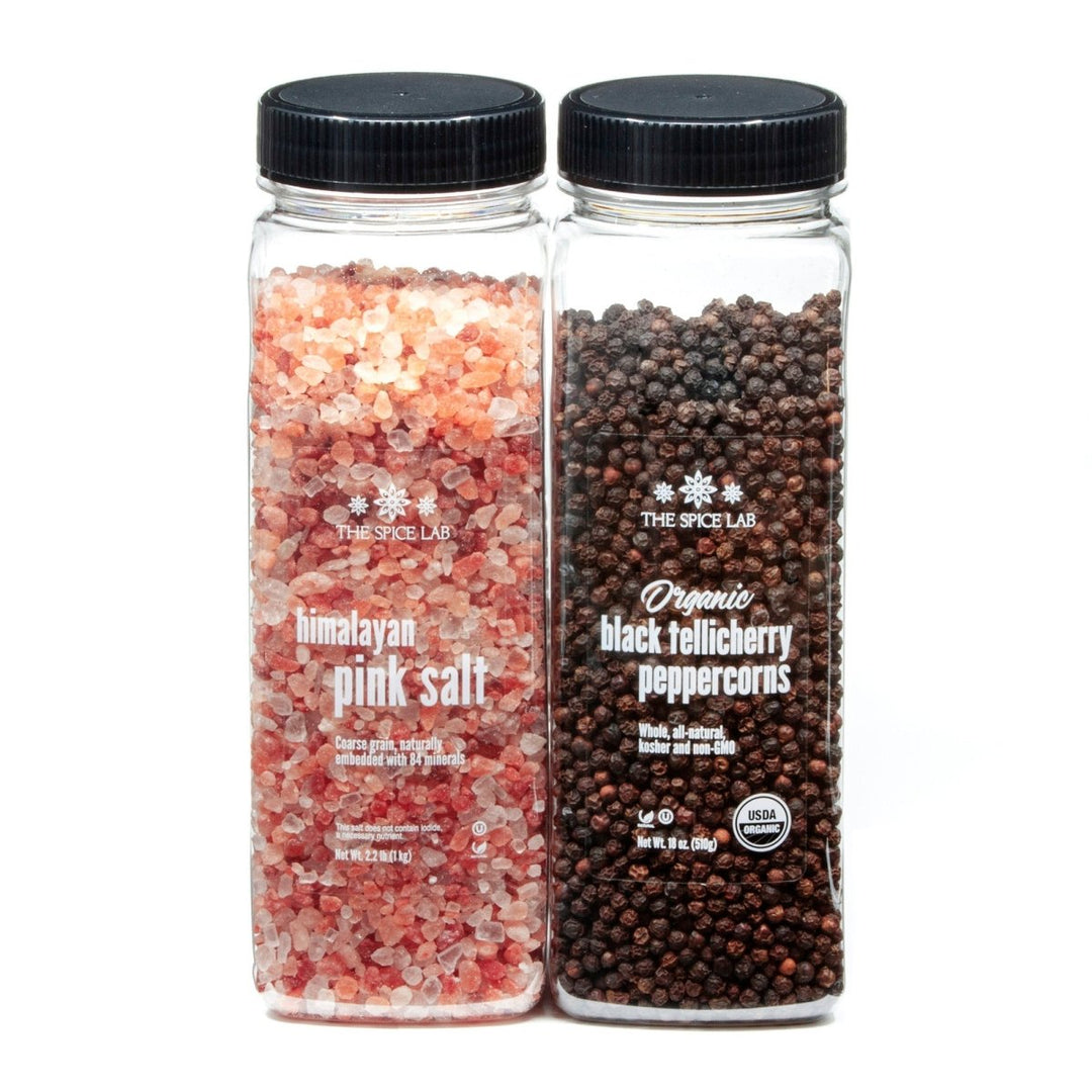 Himalayan Pink Salt Coarse & Organic Black Tellicherry Peppercorns Combo Pack - BBQRubs.com