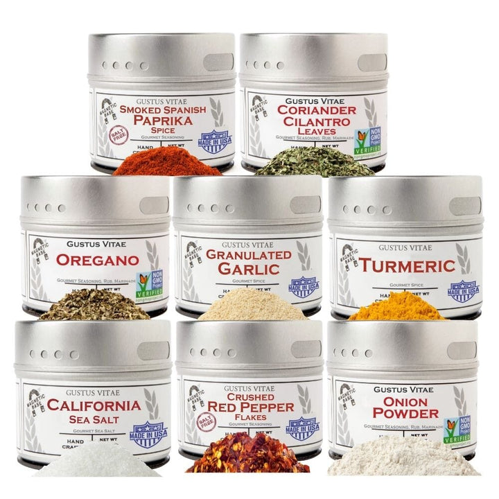 Pantry Starter Kit | Essential Spices, Seasonings, Salts | 8 Magnetic Tins | Gustus Vitae - BBQRubs.com