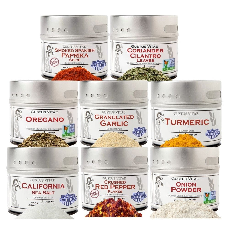 Pantry Starter Kit | Essential Spices, Seasonings, Salts | 8 Magnetic Tins | Gustus Vitae - BBQRubs.com