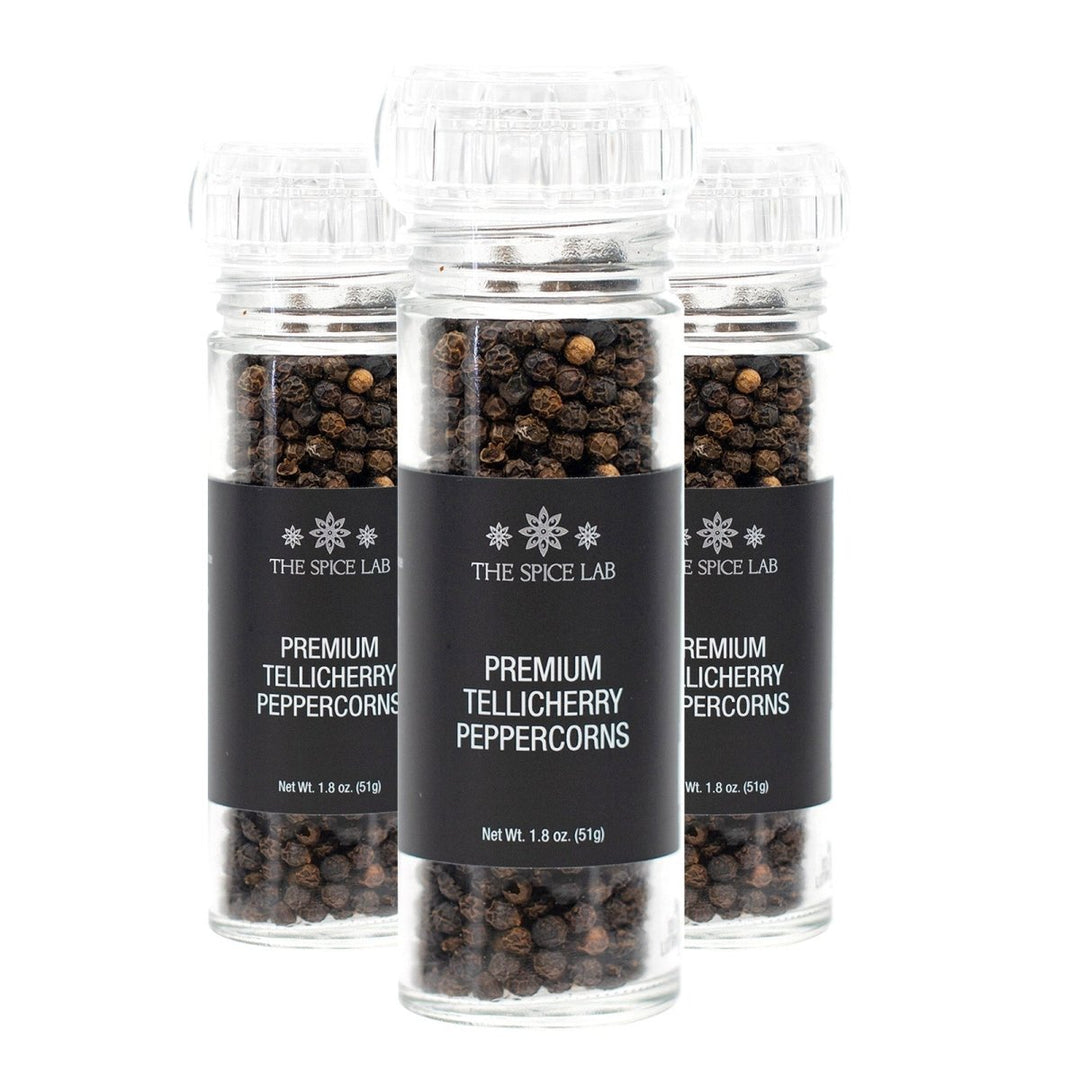 Premium Tellicherry Peppercorns with Grinder 3 Pack - BBQRubs.com