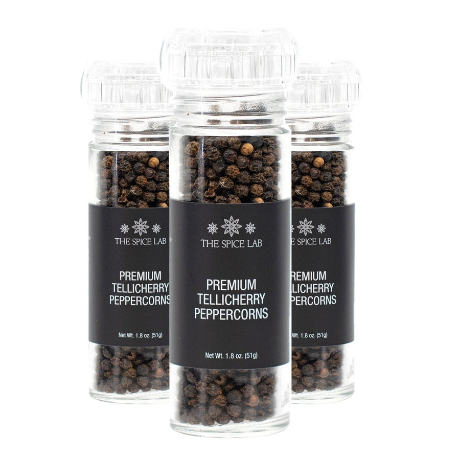 Premium Tellicherry Peppercorns with Grinder 3 Pack - BBQRubs.com