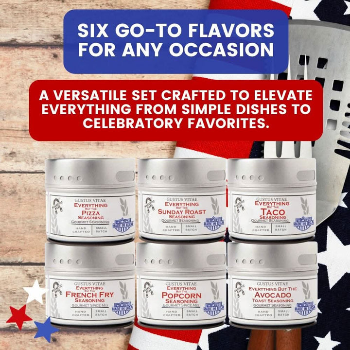 Snack Time Celebrations: Made in the USA Signature Spices | Gift Packaged Seasoning Collection | Set of 6