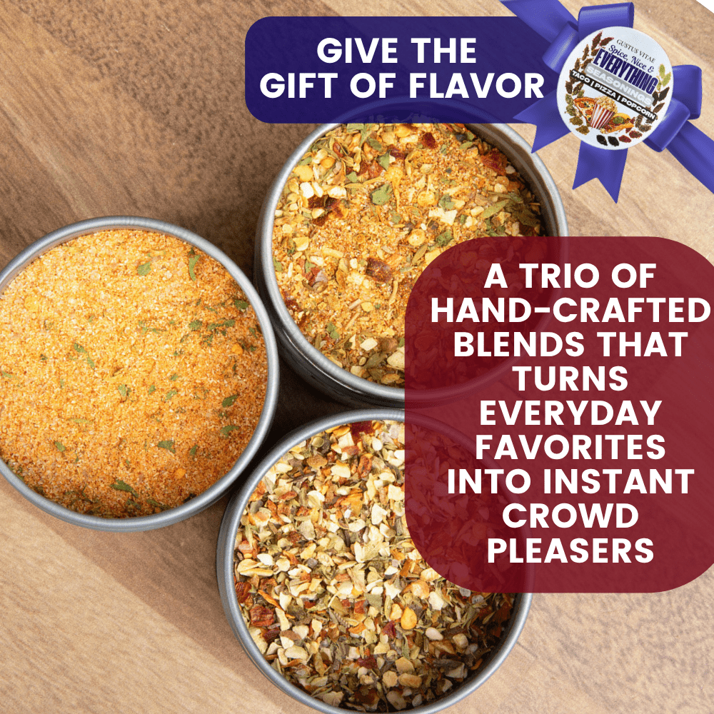 Spice, Nice & Everything Seasonings: Taco, Pizza, Popcorn | Gift Pack Set of 3