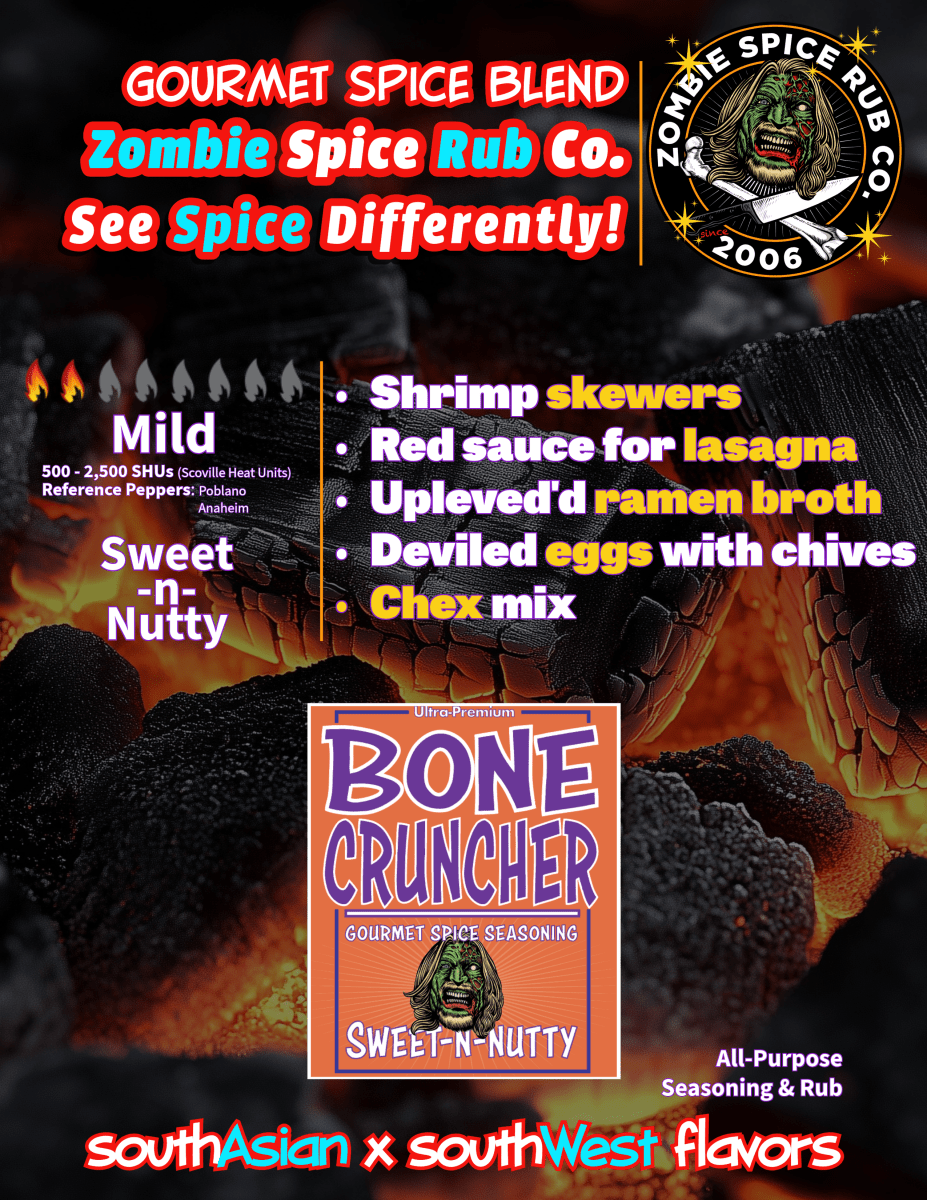 Zombie Spice Rub Co. | Bone Cruncher | Go Spice Pouch to Get Hooked | Sweet & Nutty are Your Friends - BBQRubs.com