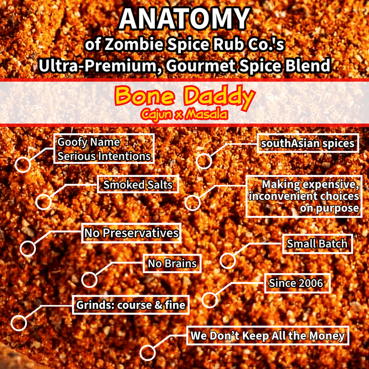 Zombie Spice Rub Co. | Bone Daddy | Go Spice Pouch to Get Hooked | Cajun Meets Masala Will Make Holla Yum - BBQRubs.com