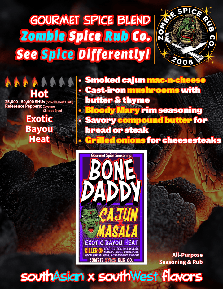 Zombie Spice Rub Co. | Bone Daddy | Go Spice Pouch to Get Hooked | Cajun Meets Masala Will Make Holla Yum - BBQRubs.com